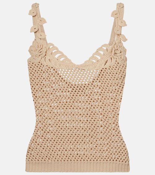Crochet floral-appliqué cotton-blend top