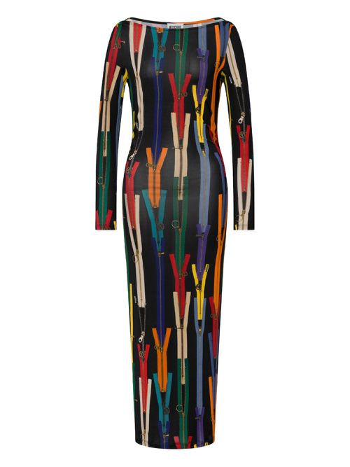 Abstract-print midi dress - Black