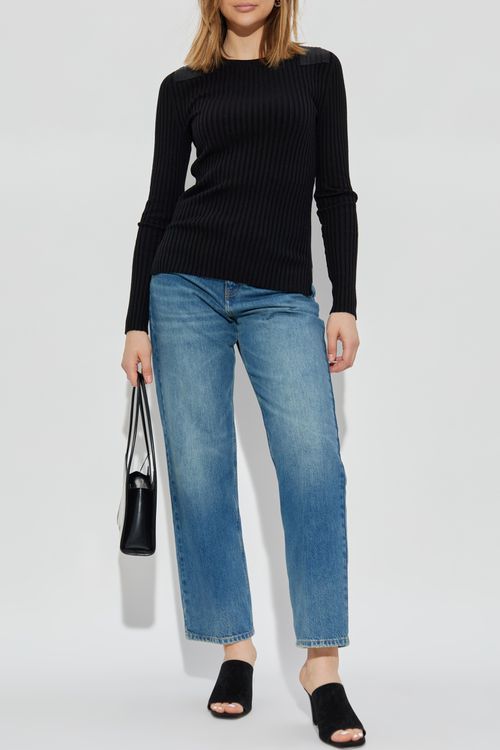 Ribbed Long-sleeve Top, Women's, Black