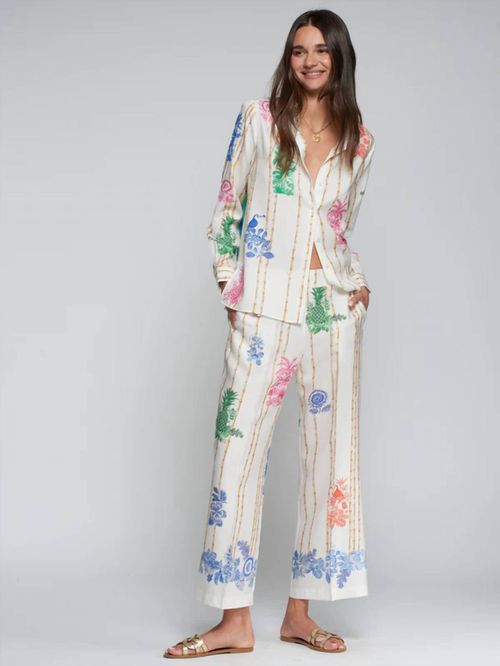 Straight Relaxed Fit Trousers In Bamboo Print