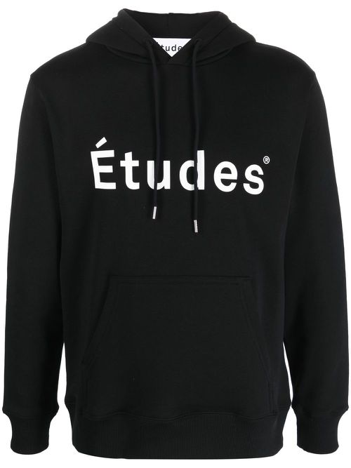 Logo-print detail hoodie - Black
