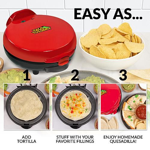 Taco Tuesday 6-Wedge Electric Quesadilla Maker w/ Extra Stuffing Latch