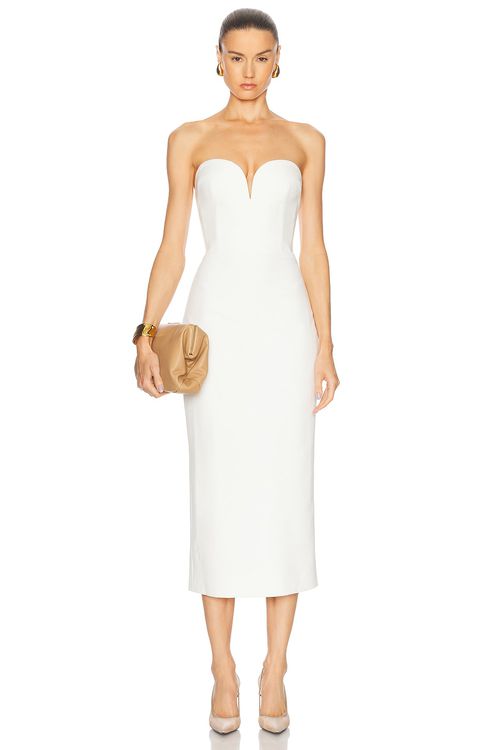 SANS FAFF Evening Sweetheart Neckline Midi Dress in White - White.  XS also in