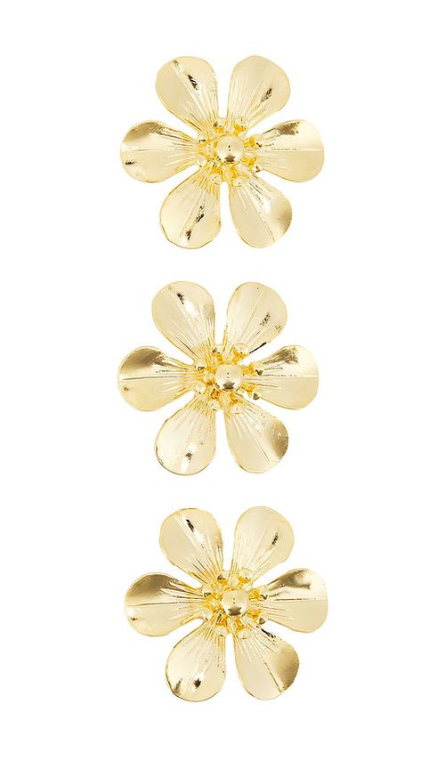 LELET NY Flora Clip Set Of 3 in Metallic Gold