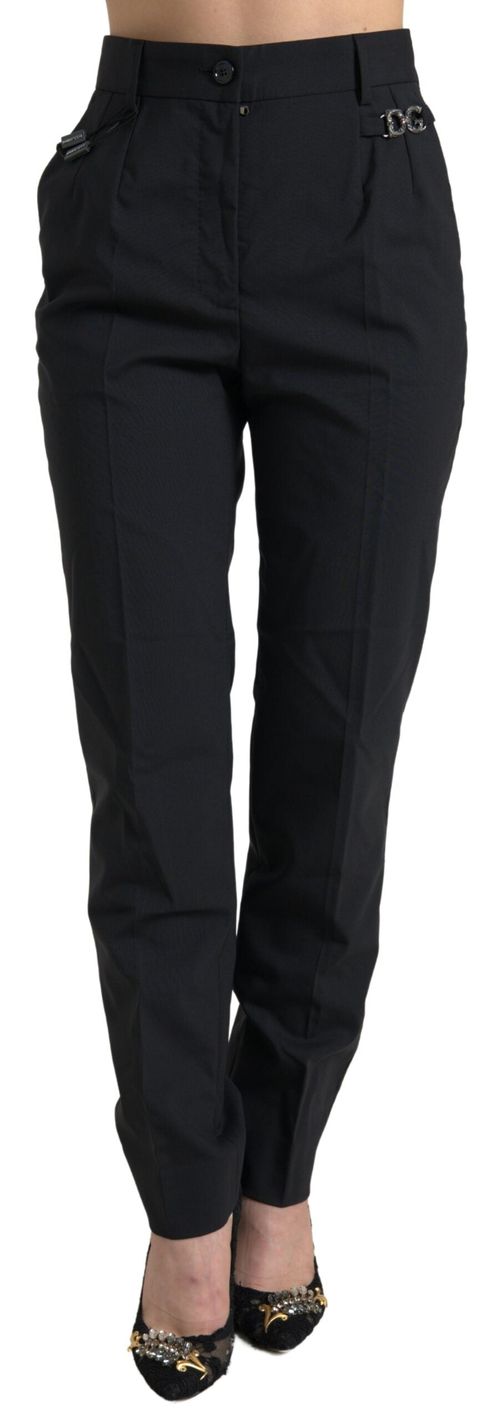 Virgin Wool High Waist Tapered Trousers — Black