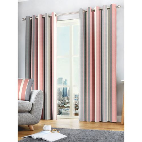 'Whitworth Stripe' Fully Lined 100% Cotton Eyelet Curtains