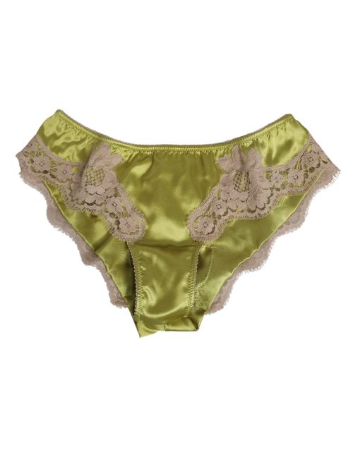 Green Silk Satin Floral Lace Trim Panty Underwear Clothing