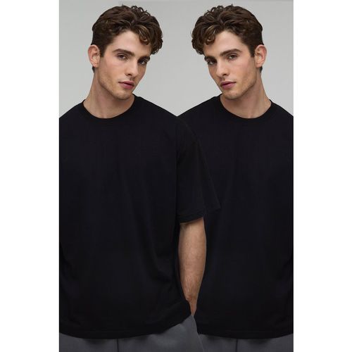 BoohooMAN Mens 2 Pack Basic Oversized T-Shirt - Black Cotton - Mediu