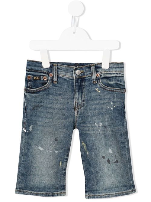 Paint-print denim shorts - Blue