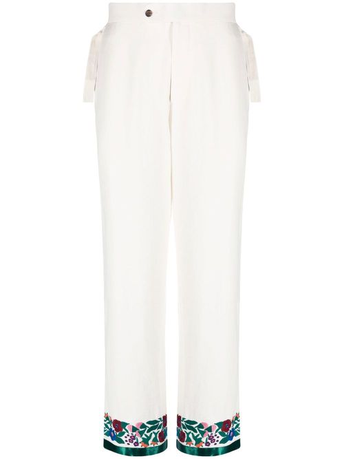 Embroidered-hem detail trousers - Neutrals