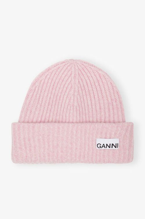 Oversized Wool Rib Knit Beanie in Lilac Sachet Women's