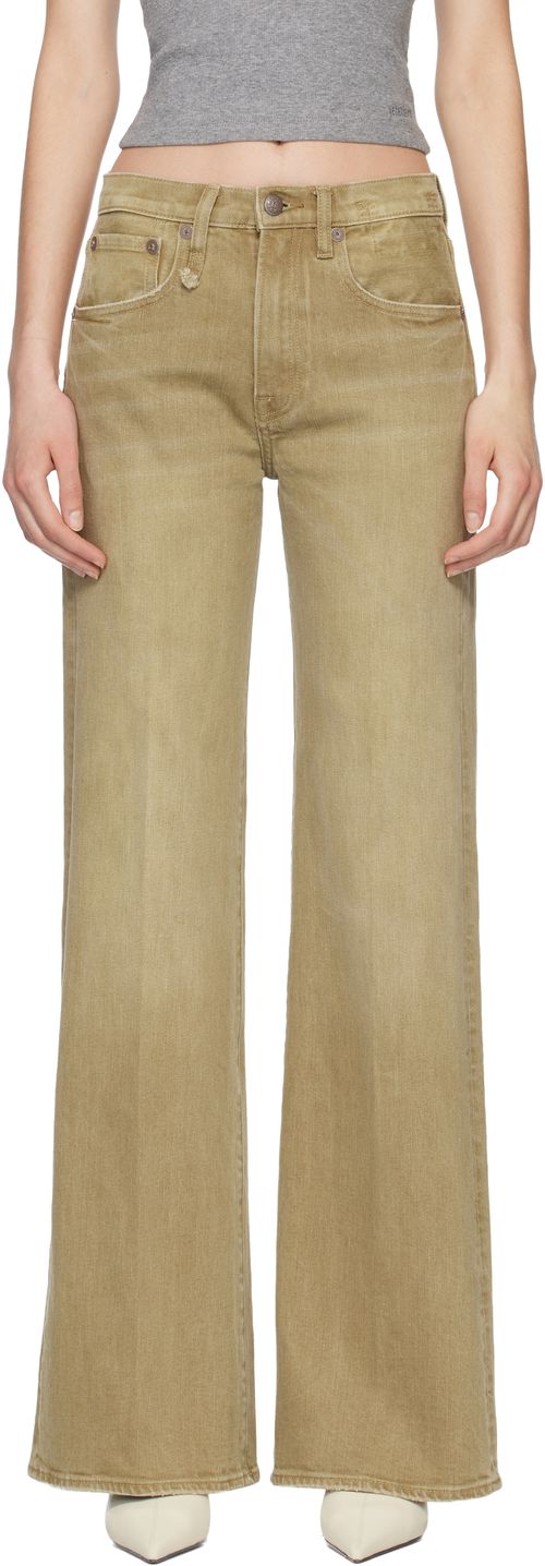 Beige Flared High-Rise Jeans