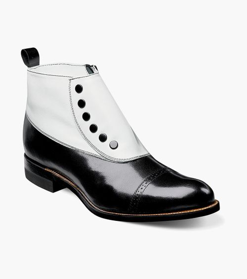Stacy Adams Shoes Madison Spectator Spat Cap Toe Boot Black w/White