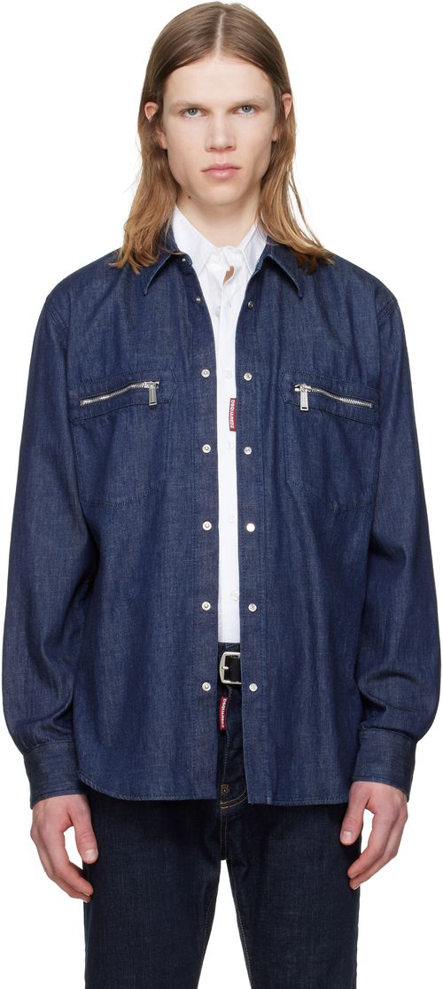 Blue Wet & Dry Wash Denim Biker Shirt
