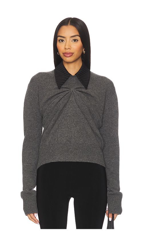 Kate Barton Pinched Crewneck Sweater With Collar in Grey. XS/S. Also in M/L
