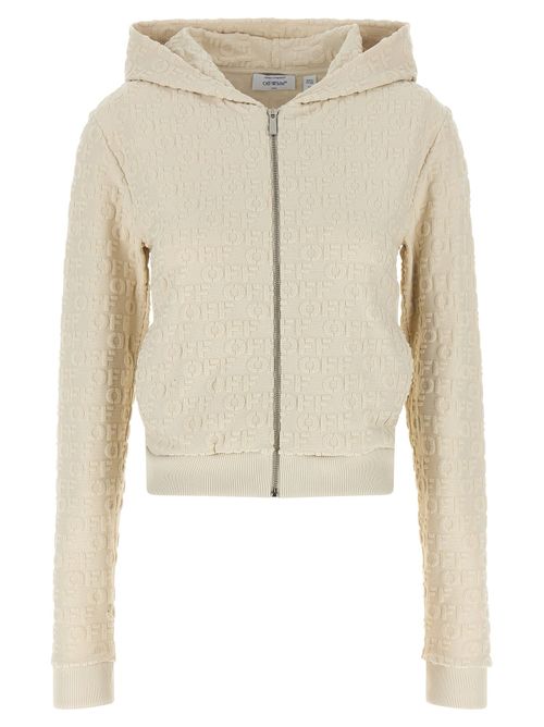 Embossed Logo Jacquard Terry Hoodie — Cream