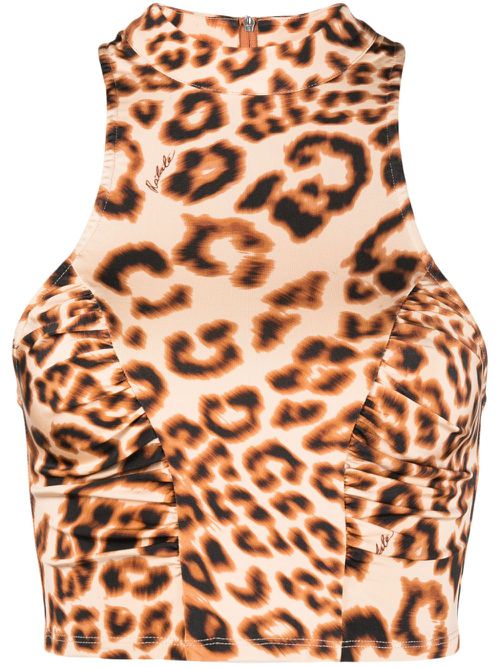 Leopard-pattern crop top - Brown