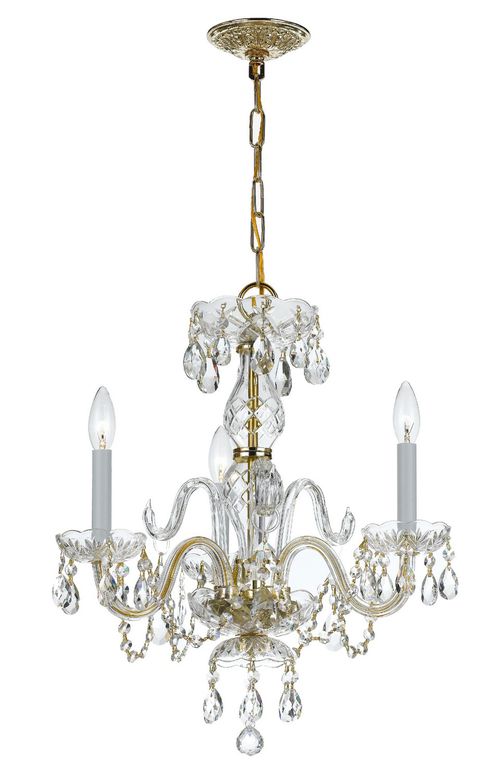 Polished Brass Three Light Mini Chandelier from the Traditional Crystal Collection