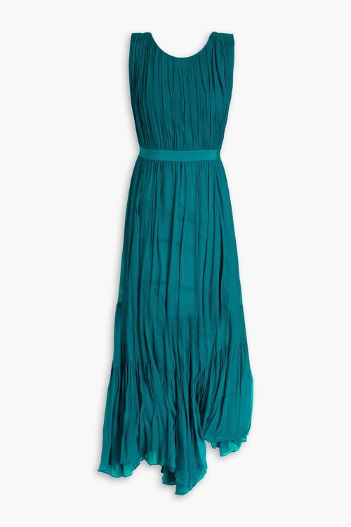 Sarai gathered silk-crepon maxi dress - Blue - US 4