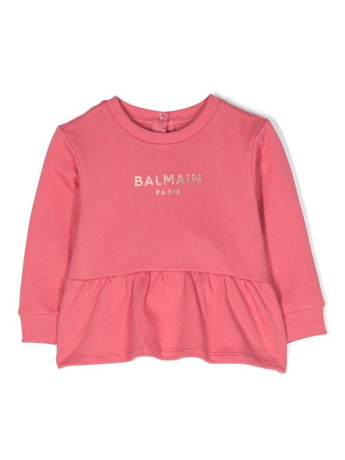 Logo-print ruffled cotton sweatshirt - Pink