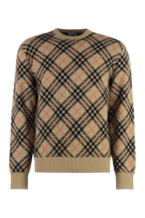 Check Motif Crew-Neck Cashmere Sweater