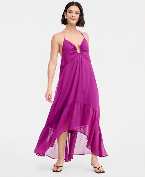 Women's Chiffon Halter High-Low Maxi Dress, Macy's Exclusive - Burnished Berry