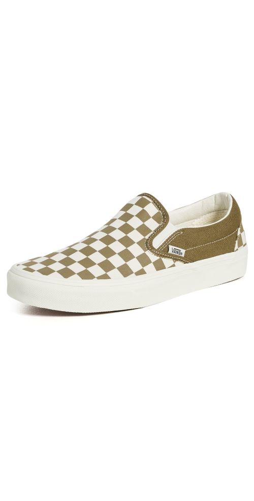 Classic Slip On Unisex Sneakers Checkerboard Olive Brown W