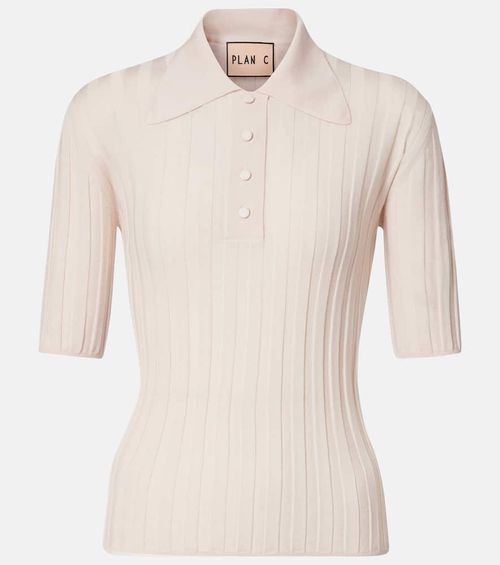Ribbed-knit wool polo shirt