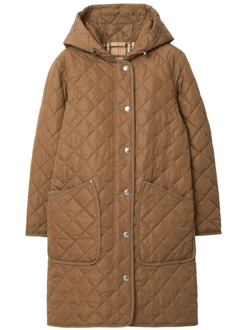 Hooded quilted coat - Brown