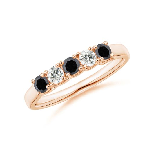 Angara 0.33 Carat Half Eternity Five Stone Enhanced Black and White Diamond Wedding Ring in 18K Rose Gold