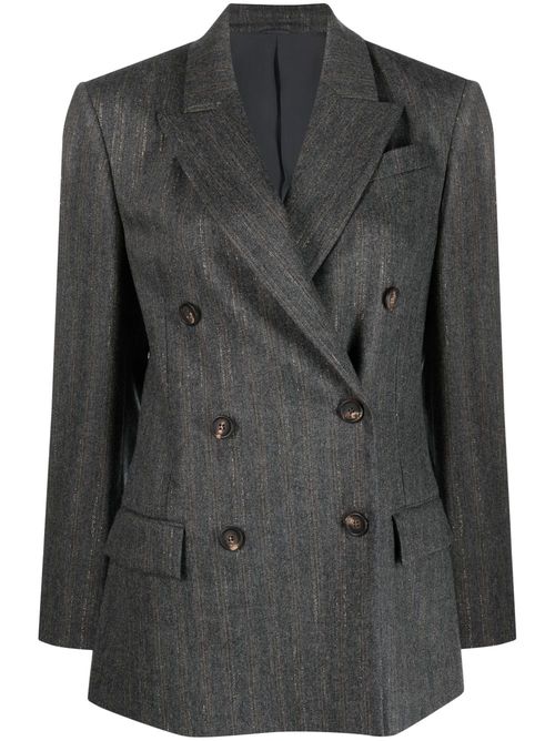 Striped double-breasted blazer - Grey