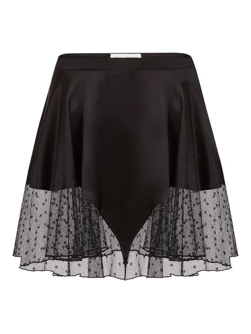 Satin lace-trimmed skirt - Black