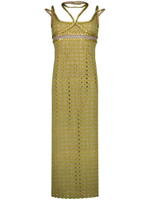 Halterneck macramé maxi dress - Green