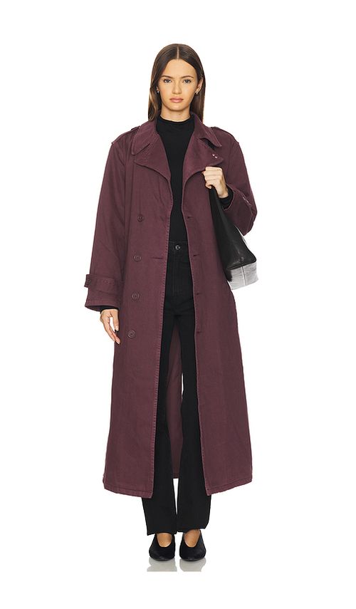 Icon Denim Snow Trench Coat in Wine. L. Also in S