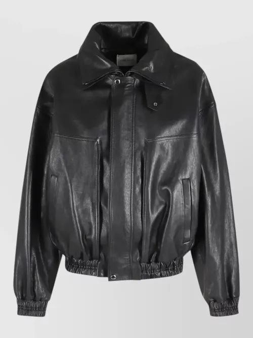 Magda Butrym - aviator leather jacket high collar design