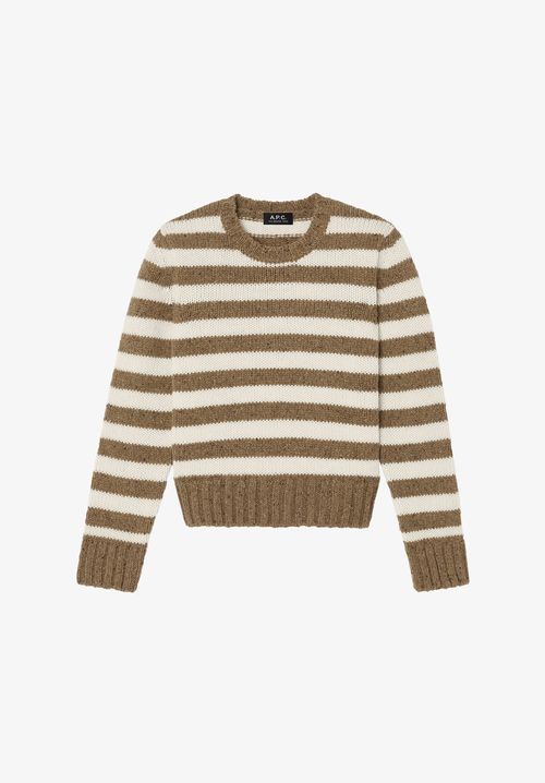 A. P.C. Women's Speckled striped sweater Size: Extra Small in Hazelnut / ecru