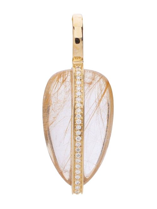 14k yellow gold quartz and diamond pendant - Brown