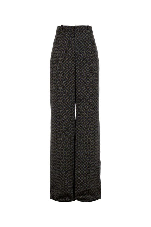 Printed Satin Wide-Leg Trousers — Navy