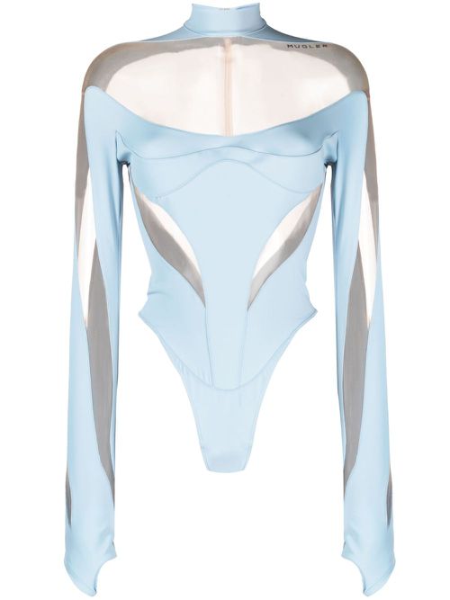 Panelled sheer bodysuit - Blue