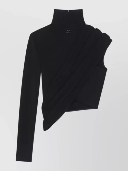 Courrèges - asymmetric high neck cropped long sleeve top