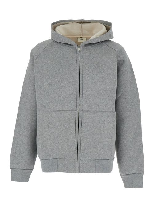Grey Hoodie With Dropped Shoulders In Neoprene Man