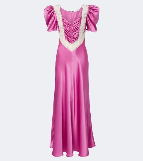 Lace-trimmed silk cocktail dress