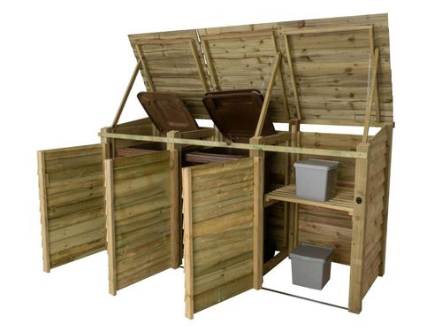 Arbor Garden Solutions Wooden Wheelie Bin Store, Natural Finish - With Shelf - Without expert assembly