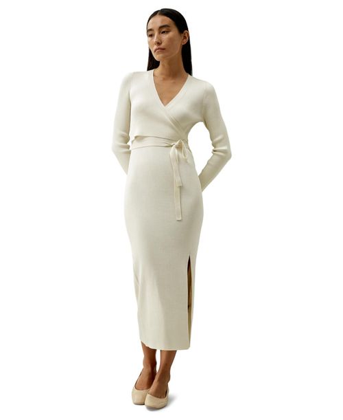 Women's Elegant Wrap-Front Silk Knit Dress - White