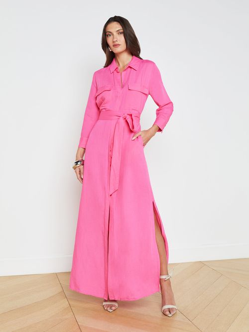 Cameron Linen-Blend Shirt Dress In Berry Pink