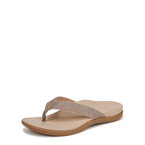 Vionic Women's Tide Rhinestone Sandals Comfortable Toe-Post– Supportive Sandals That Includes a Built-in Arch Support Orthotic Footbed Red Leather