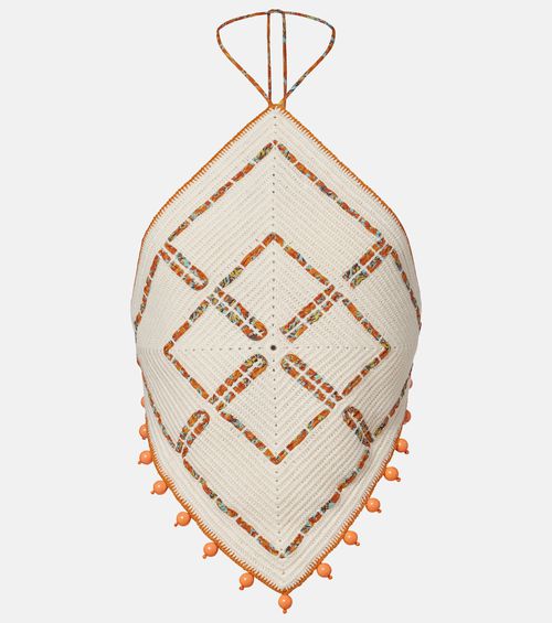 Alémais Marva beaded crochet open-back cotton top