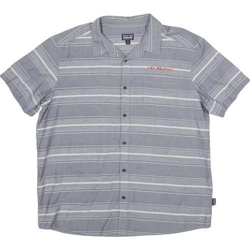 PATAGONIA Mens Blue & White Striped Casual Shirt XL New Belgium Embroidery