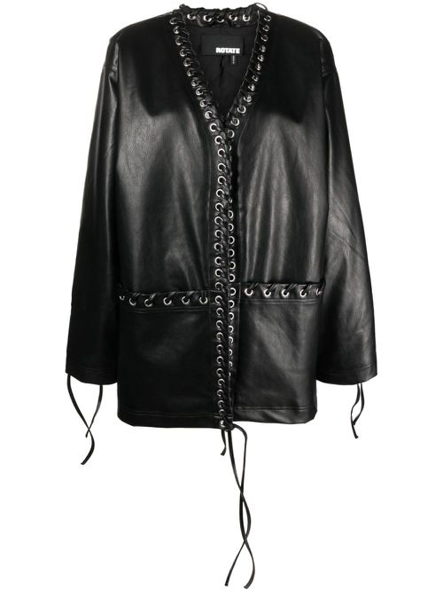 Eyelet-embellished faux-leather coat - Black