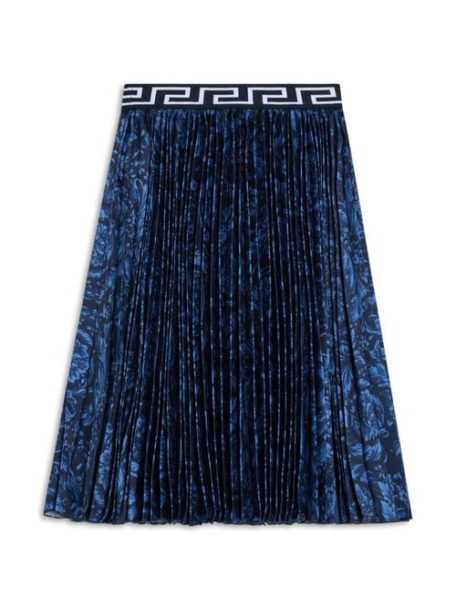 Barocco-print pleated skirt - Blue